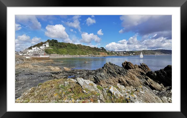 Looe Beach and The Banjo Pier viewed from Hannafor Framed Mounted Print by Rosie Spooner