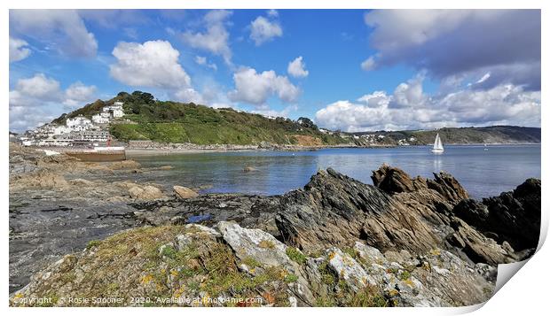 Looe Beach and The Banjo Pier viewed from Hannafor Print by Rosie Spooner