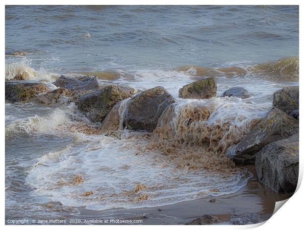 Waves Splashing over the Rocks Print by Jane Metters