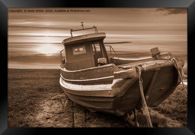 old fishing boat in sepia Framed Print by Kevin White