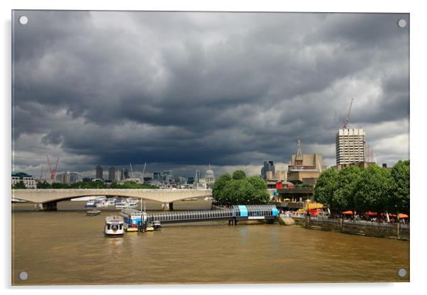 Colourful South Bank under London Storm Clouds Acrylic by Jeremy Hayden