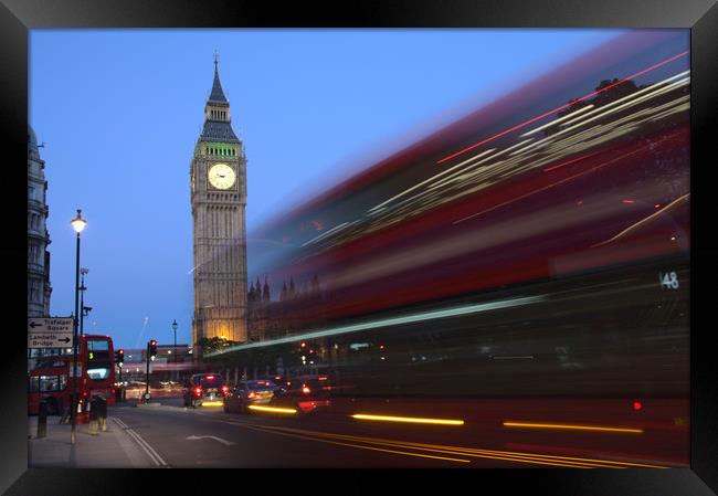 Rush Hour London Bus and Big Ben Framed Print by Jeremy Hayden