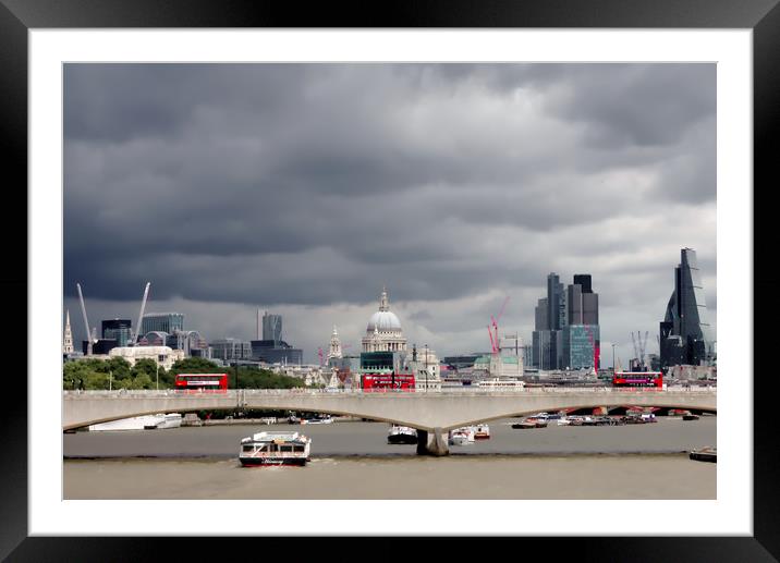 Three London Buses on Waterloo Bridge Framed Mounted Print by Jeremy Hayden