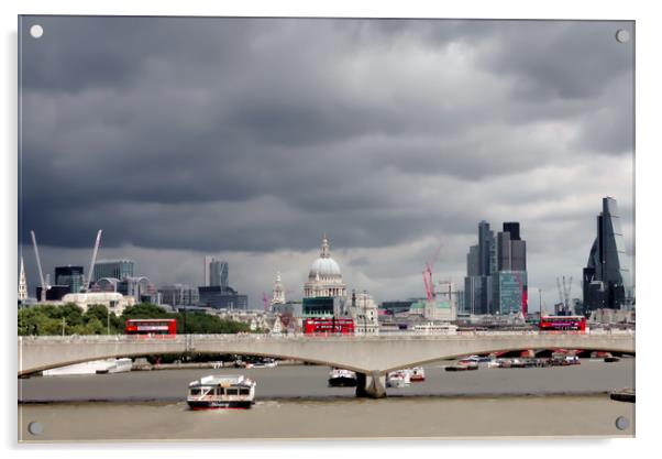Three London Buses on Waterloo Bridge Acrylic by Jeremy Hayden