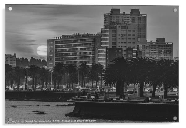 Sunset Coastal Urban Scene, Montevideo, Uruguay Acrylic by Daniel Ferreira-Leite