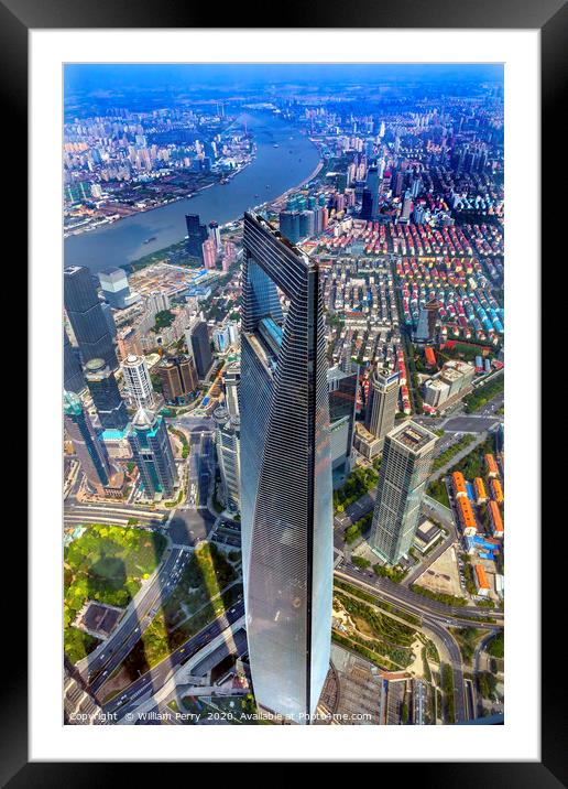 Black Shanghai World Financial Center Skyscraper Huangpu River L Framed Mounted Print by William Perry