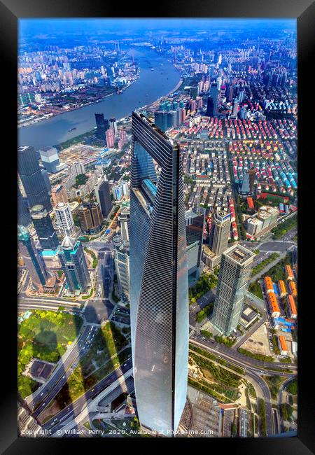 Black Shanghai World Financial Center Skyscraper Huangpu River L Framed Print by William Perry