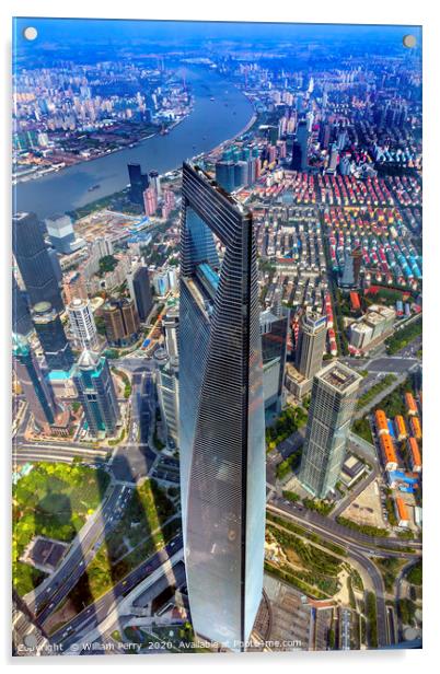 Black Shanghai World Financial Center Skyscraper Huangpu River L Acrylic by William Perry