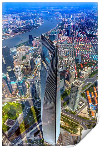 Black Shanghai World Financial Center Skyscraper Huangpu River L Print by William Perry