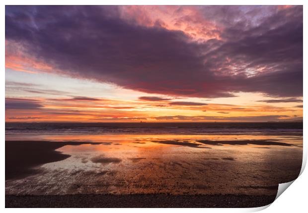 Sunset at Newgale, Pembrokeshire, Wales. Print by Colin Allen