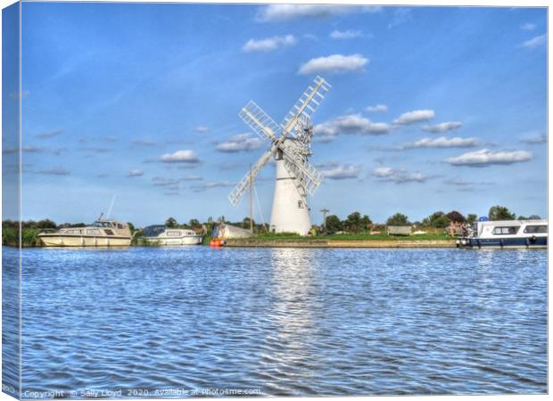 Thurne Mill, from the water Canvas Print by Sally Lloyd