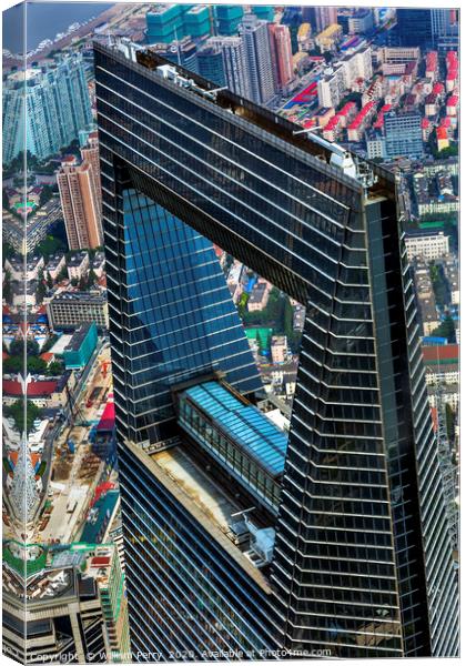 Black Shanghai World Financial Center Skyscraper R Canvas Print by William Perry