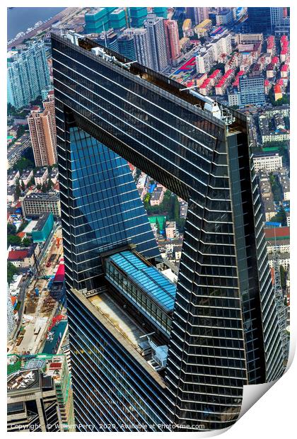 Black Shanghai World Financial Center Skyscraper R Print by William Perry