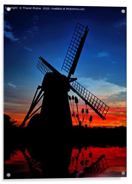 Windmill at sunset Acrylic by Thanet Photos