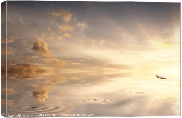 Stone skipping across a calm ocean with sunrise Canvas Print by Simon Bratt LRPS