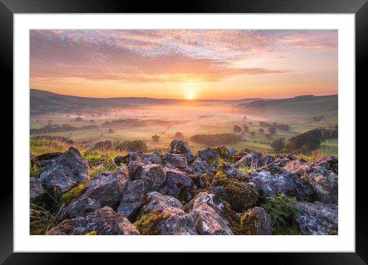 Gritstone sunrise, Peak District Framed Mounted Print by John Finney