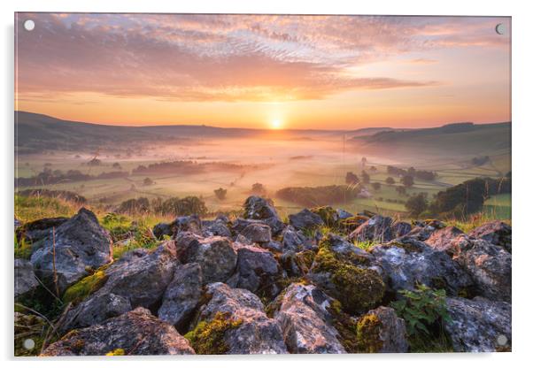 Gritstone sunrise, Peak District Acrylic by John Finney