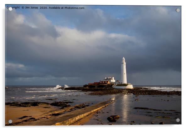St Mary's Lighthouse lit up in sunshine Acrylic by Jim Jones