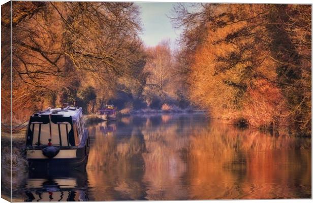 Autumn reflections on the Kennet and Avon Canal Canvas Print by Simon Marlow