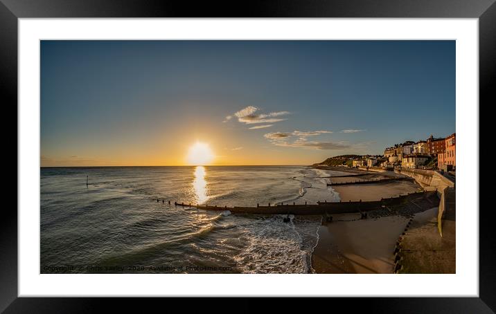 Fisheye view over Cromer beach and the promenade a Framed Mounted Print by Chris Yaxley
