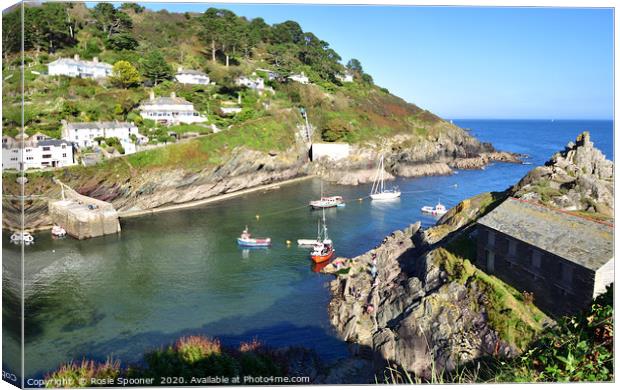 Polperro Outer Harbour and The Old Net Loft Canvas Print by Rosie Spooner