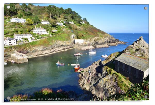 Polperro Outer Harbour and The Old Net Loft Acrylic by Rosie Spooner