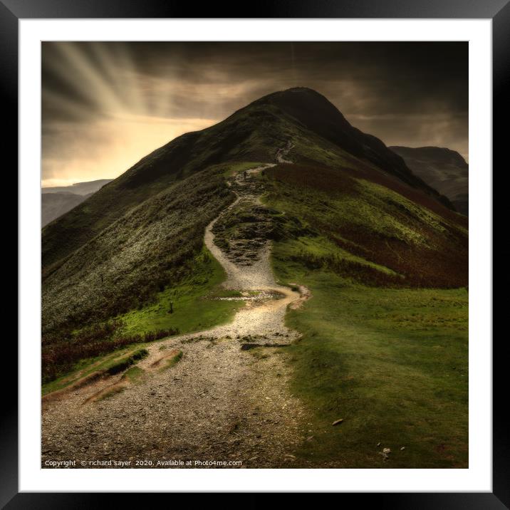 Conquering Catbells at Sunset Framed Mounted Print by richard sayer