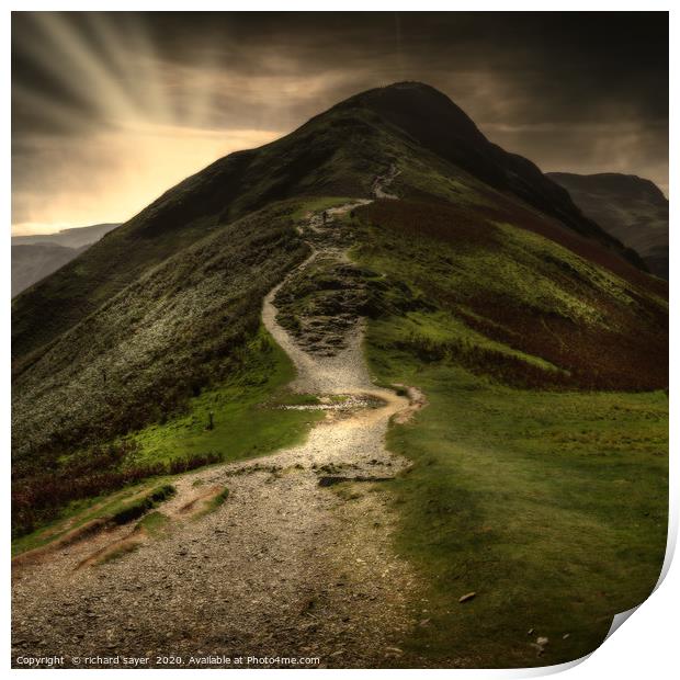Conquering Catbells at Sunset Print by richard sayer