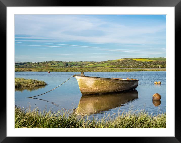 Boat on Laugharne Estuary, Carmarthenshire. Framed Mounted Print by Colin Allen