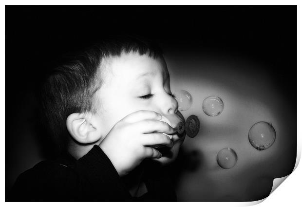 The Boy Who Blew Bubbles Black and White Print by Simon Gladwin