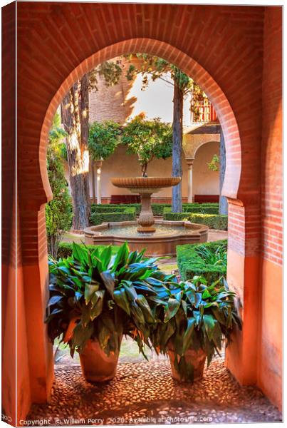 Alhambra Arch Courtyard Fountain Patio Granada And Canvas Print by William Perry