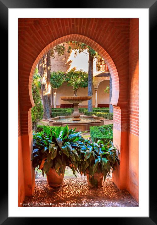 Alhambra Arch Courtyard Fountain Patio Granada And Framed Mounted Print by William Perry