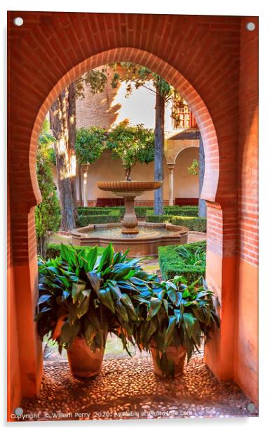 Alhambra Arch Courtyard Fountain Patio Granada And Acrylic by William Perry