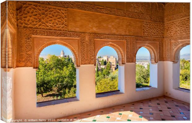 Alhambra Moorish Wall Designs City View Granada An Canvas Print by William Perry