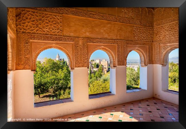Alhambra Moorish Wall Designs City View Granada An Framed Print by William Perry