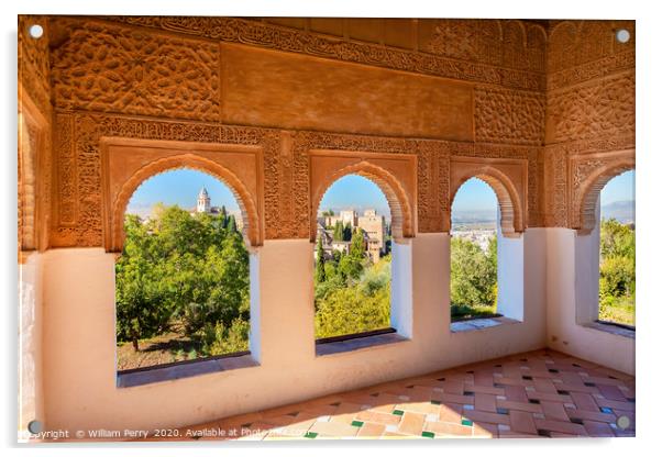 Alhambra Moorish Wall Designs City View Granada An Acrylic by William Perry