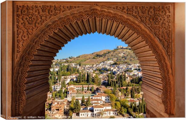 Alhambra Arch Granada Cityscape Andalusia Spain Canvas Print by William Perry