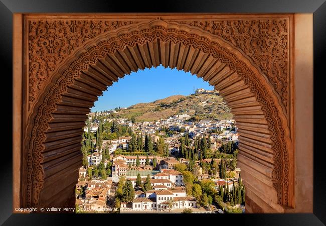 Alhambra Arch Granada Cityscape Andalusia Spain Framed Print by William Perry