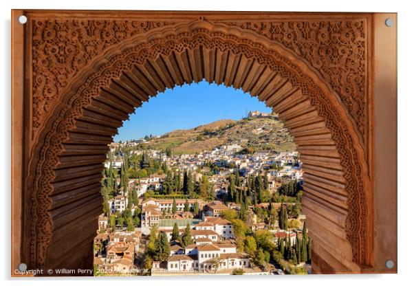 Alhambra Arch Granada Cityscape Andalusia Spain Acrylic by William Perry