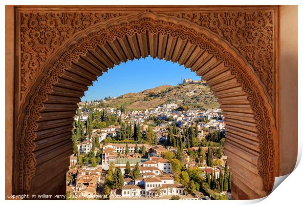 Alhambra Arch Granada Cityscape Andalusia Spain Print by William Perry