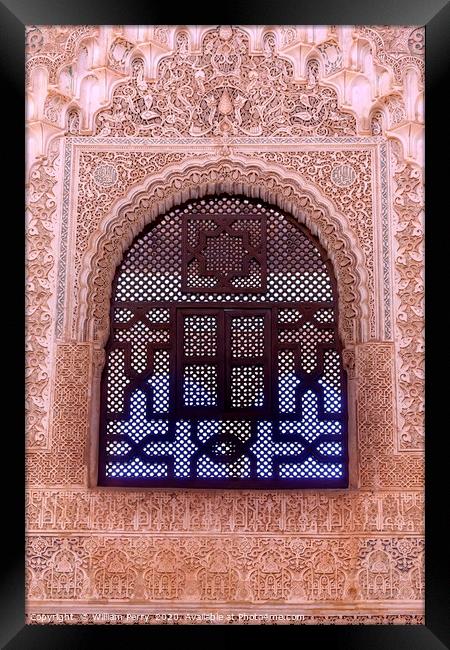 Alhambra Courtyard Moorish Wall Designs Window Gra Framed Print by William Perry