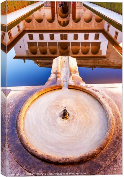 Alhambra Courtyard Myrtles Pool Reflection Granada Canvas Print by William Perry