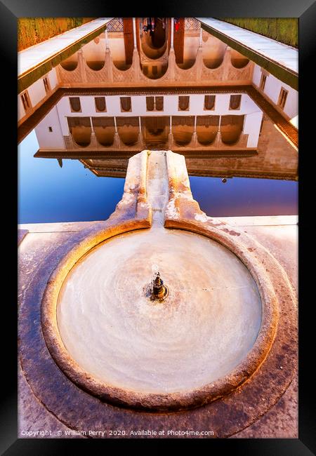 Alhambra Courtyard Myrtles Pool Reflection Granada Framed Print by William Perry