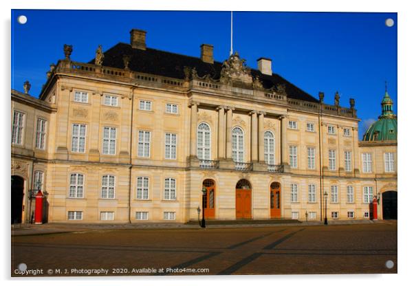 Amalienborg Palace - winter home of danish royal f Acrylic by M. J. Photography