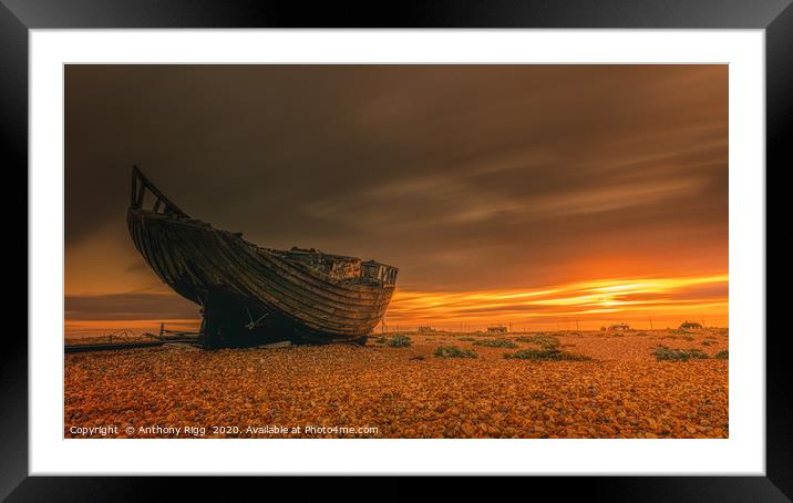 Fishing Boat at Sunset Framed Mounted Print by Anthony Rigg