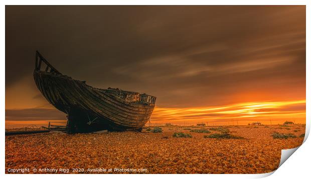Fishing Boat at Sunset Print by Anthony Rigg