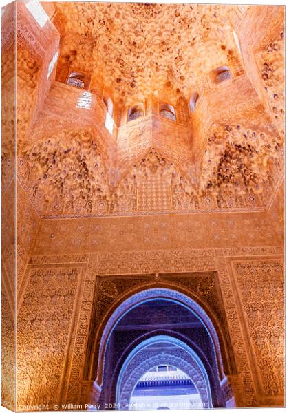 Star Shaped Domed Ceiling of the Sala de Albencerrajes Blue Arch Canvas Print by William Perry