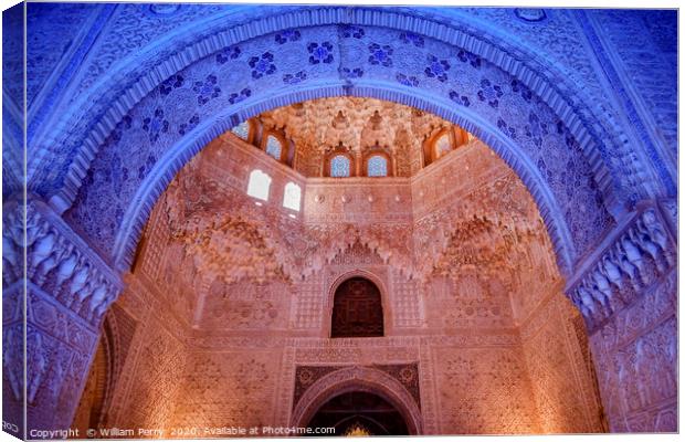 Blue Arch Albencerrajes Alhambra Moorish Wall Desi Canvas Print by William Perry