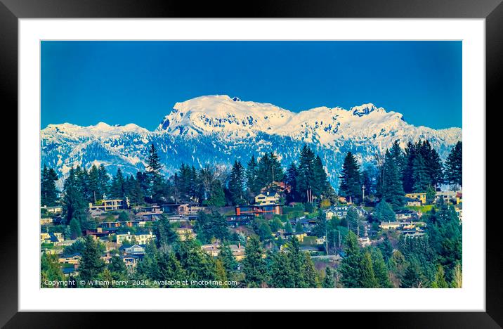 Houses Lake Washington Snow Capped Mountains Belle Framed Mounted Print by William Perry
