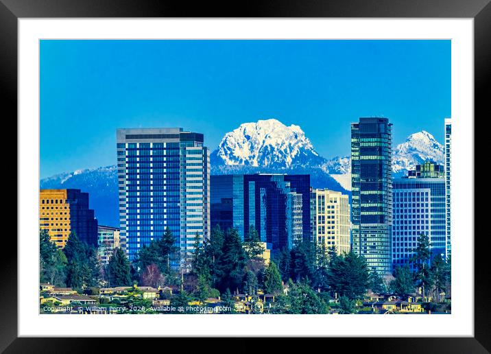 Buildings City Center Snow Capped Mountains Bellev Framed Mounted Print by William Perry